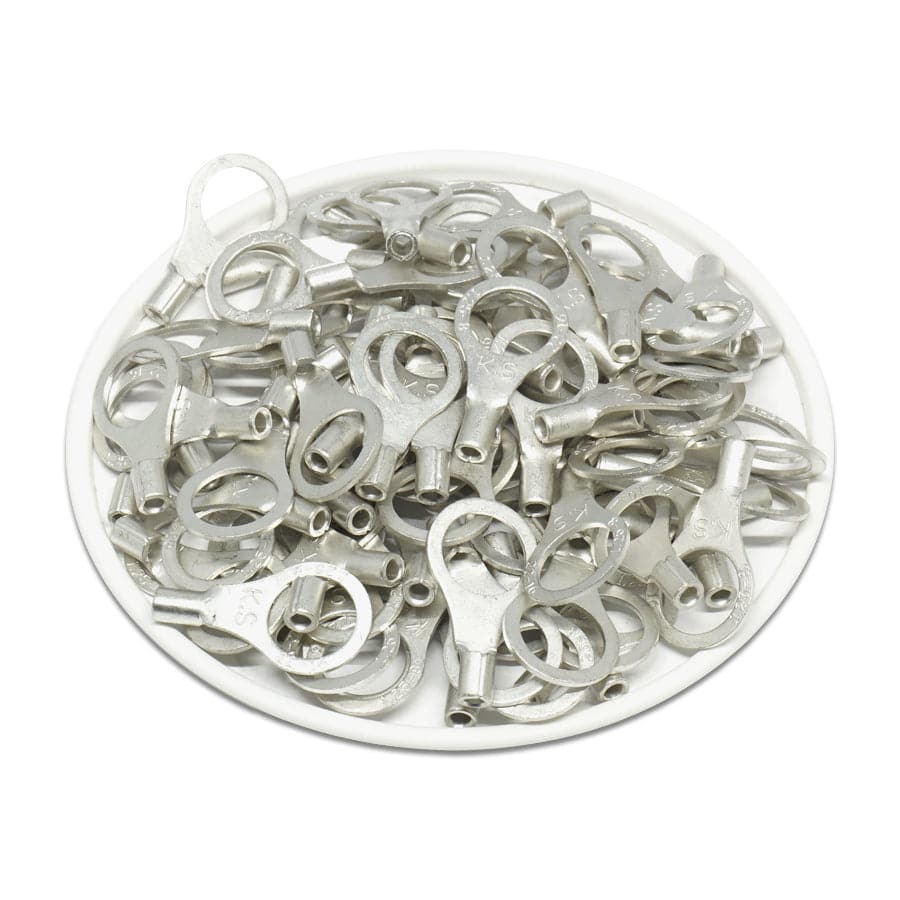 RNB1-8 - 22 to 16 AWG Non Insulated Ring Terminals, 5/16" Stud, UL Recognized, 100 Pieces