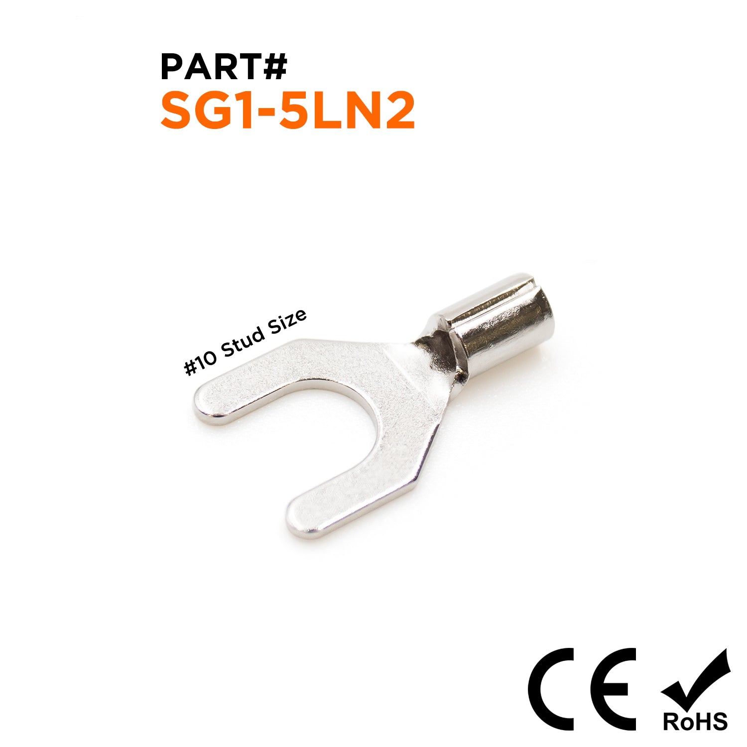 SG1-5LN2 - 22 to 16 AWG High Temperature Spade Terminals, 10# Stud, Steel, 900°F, 100 Pieces