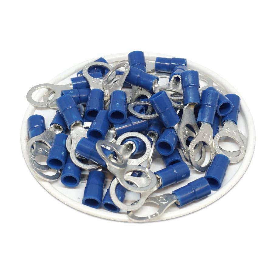 RVY2-8 - 16 to 14 AWG Molded PVC Vinyl Insulated Ring Terminals, Easy Entry, 5/16" Stud, 50 Pieces