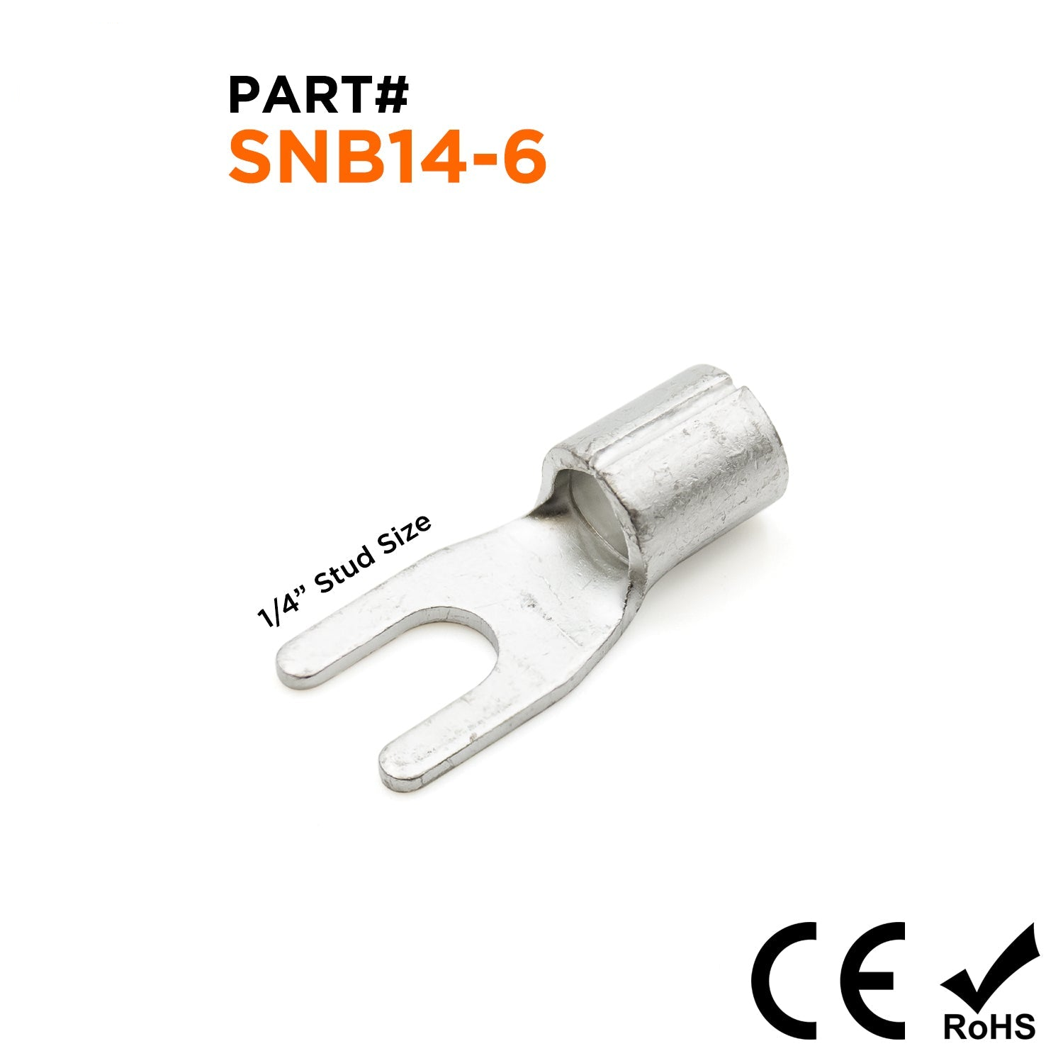 SNB14-6- 6 AWG Terminales de horquilla sin aislamiento, 1/4" Orificio, 50 piezas
