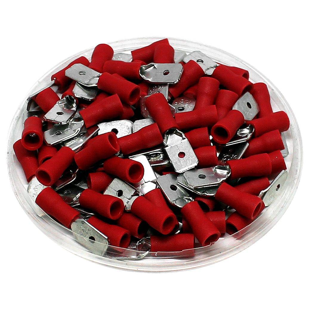 MDV1-250 - 22 a 16 AWG Vinyl PVC Insulated Terminales de desconexión rápida, Male, Rojo, 100 piezas