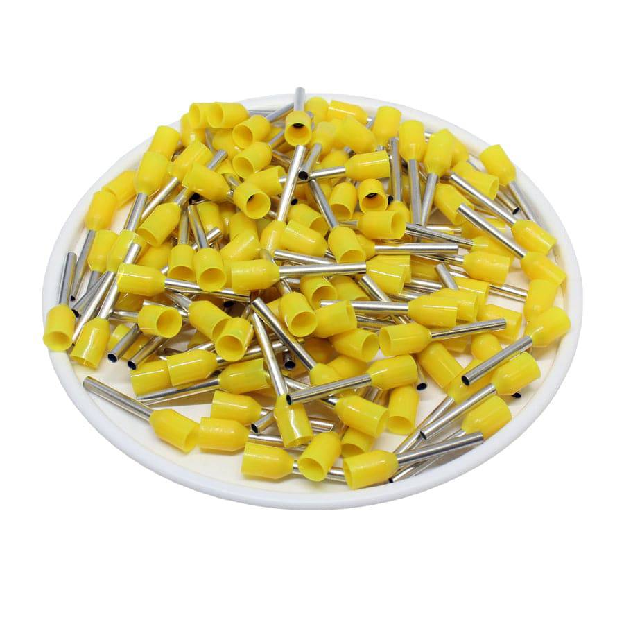AW10012L - 18 & 17 AWG Insulated Punteras, 12mm Pin, Amarillo, Ancho Collar, UL Recognized, 500 piezas