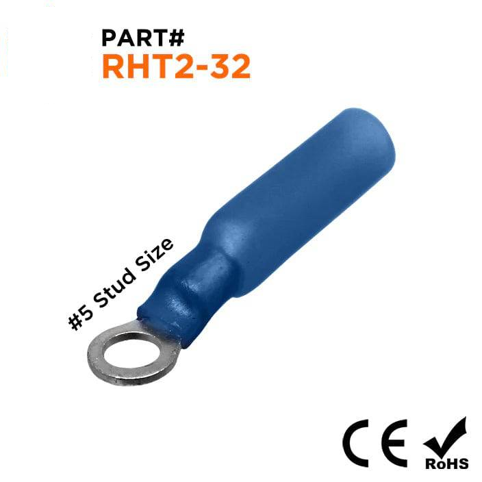 16 to 14 AWG Heat Shrink Ring Terminals, #4 Stud, Polyethylene, 25 Pieces - RHT2-3.2