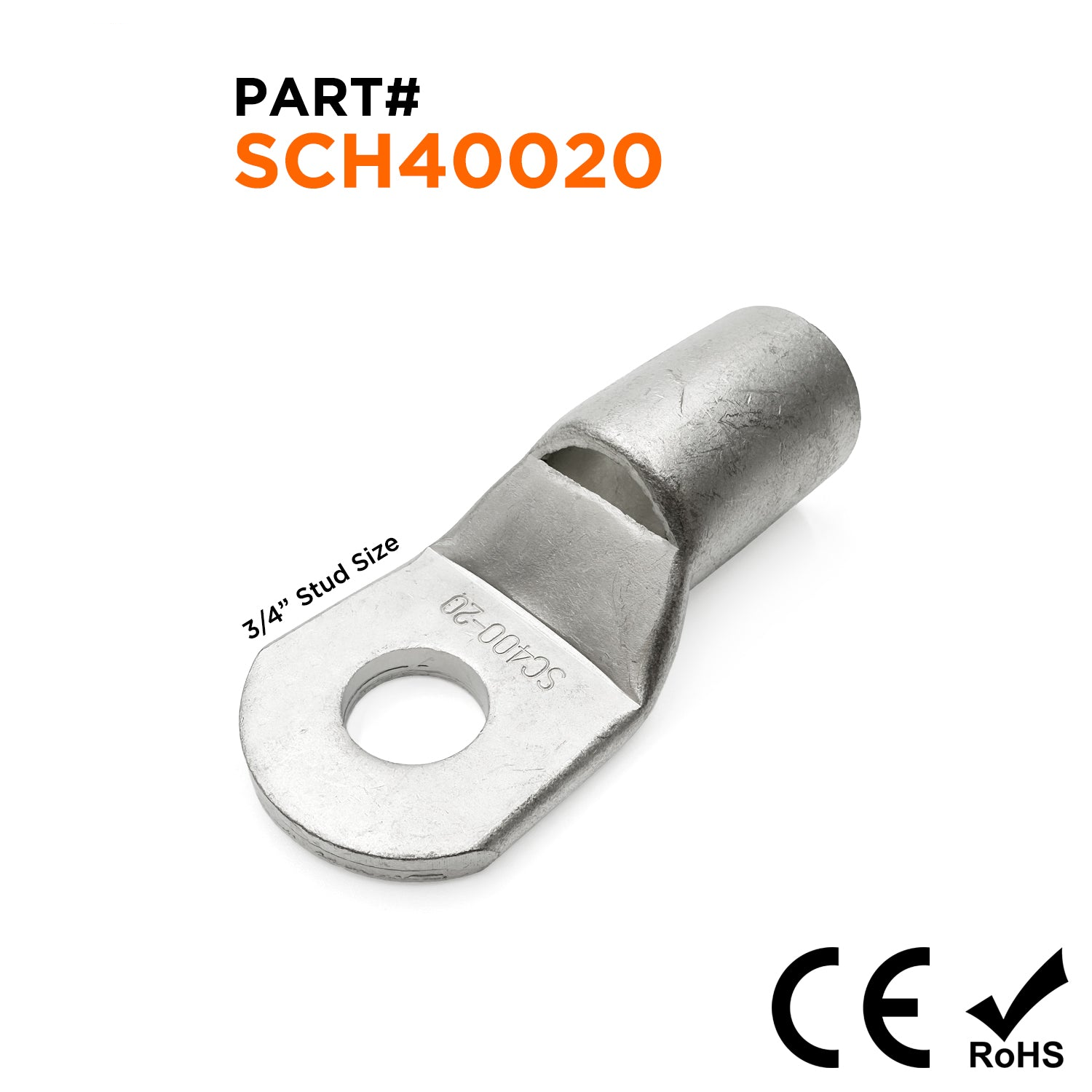 SCH40020 - 600/750 MCM Non Insulated Tubular Ring Lugs, 3/4" Stud, 1 Piece