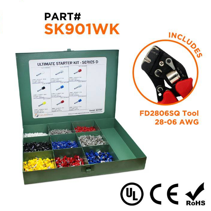 SK901WK - 22 to 8 AWG Ultimate Wire Ferrules Kit + FD2806SQ Tool, 5,400 Pieces, Series D, 1 Kit
