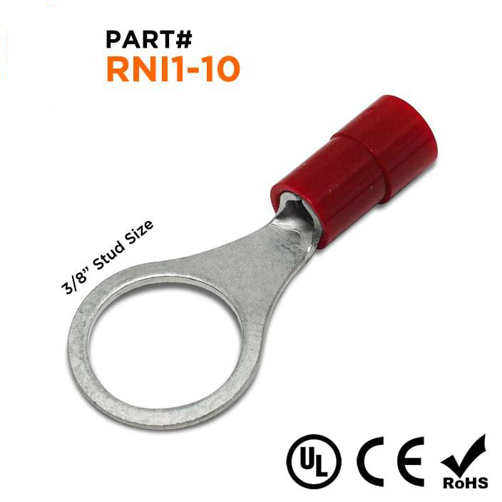 RNI1-10 - 22 a 16 AWG Polycarbonate Terminales de anillo, 3/8" Orificio, 100 piezas