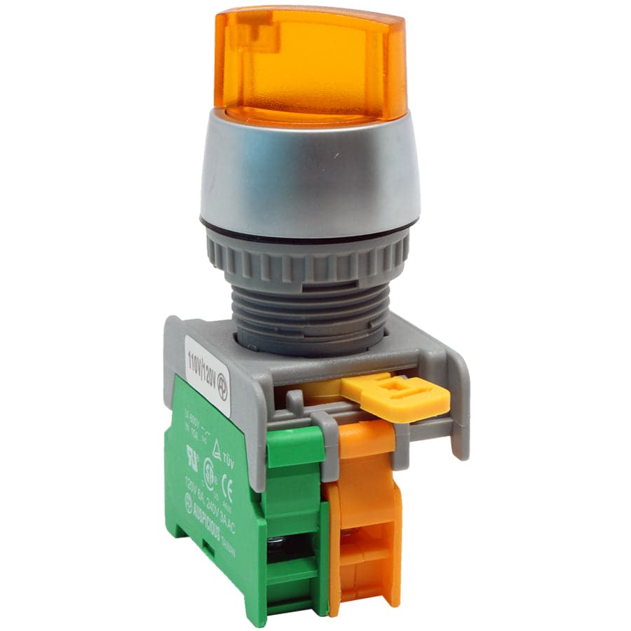 SL22-1/O -YL - Illuminated Twist Knob Switch - 1 Contact (1/O) - 2 Positions (0-1) - 110V Amarillo