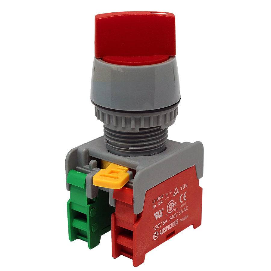 GCS22-1O/C-RD - Twist Knob Switch - 2 Contact (1O/C) - 2 Positions (1-2) - Red