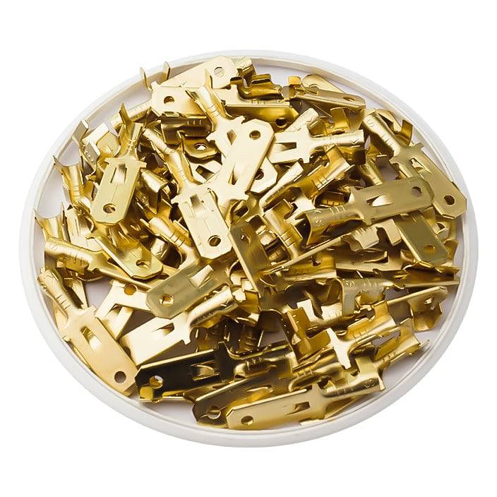 905LR - 16 to 14 AWG Open Barrel Quick Disconnects, Male, Brass, 1/4" Tab, 100 Pieces