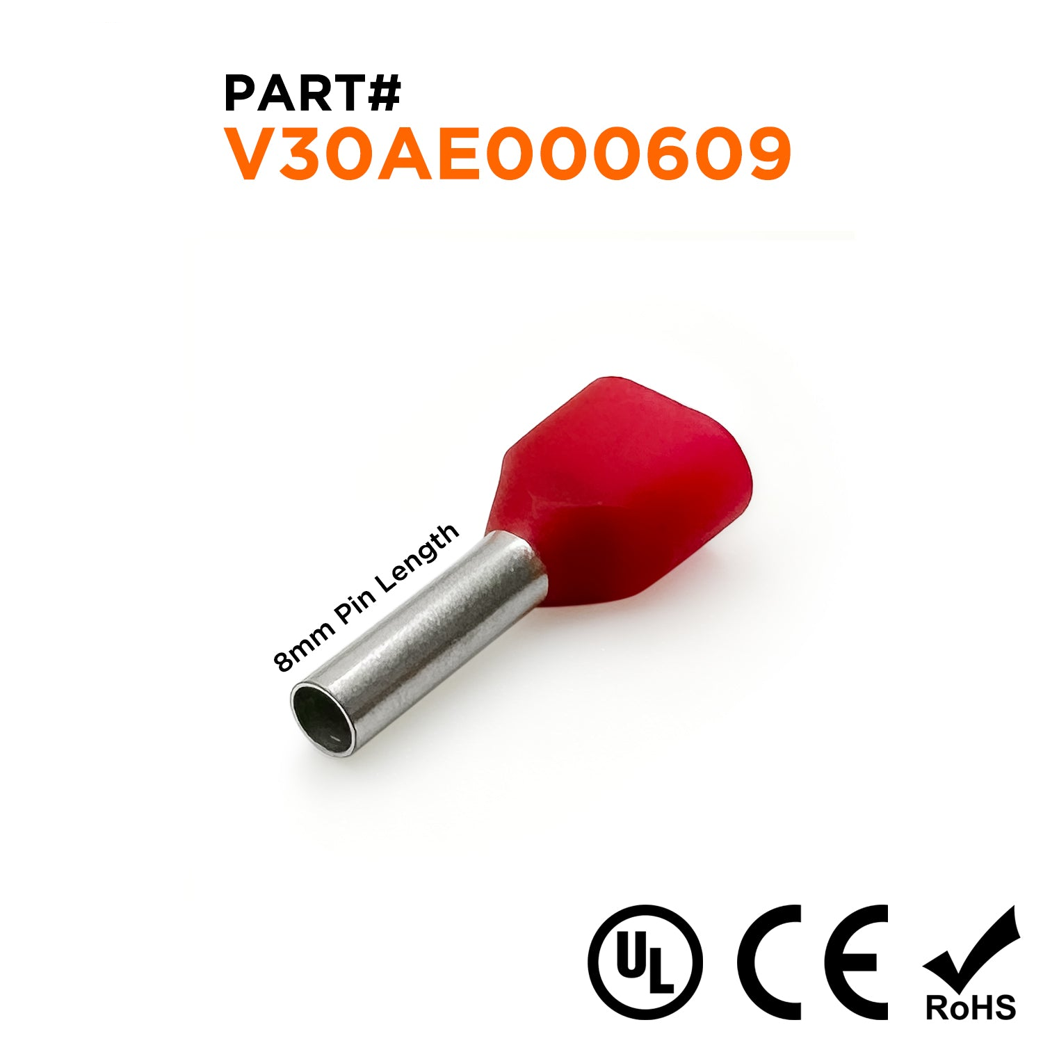 Z+F V30AE000609 - 2x18 AWG Twin Punteras, 8mm, Rojo - 500 piezas