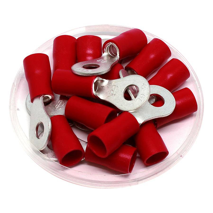 RVBL8-6 - 8 AWG PVC Con aislamiento de vinilo Terminales de anillo, 1/4" Orificio, Rojo, 50 piezas