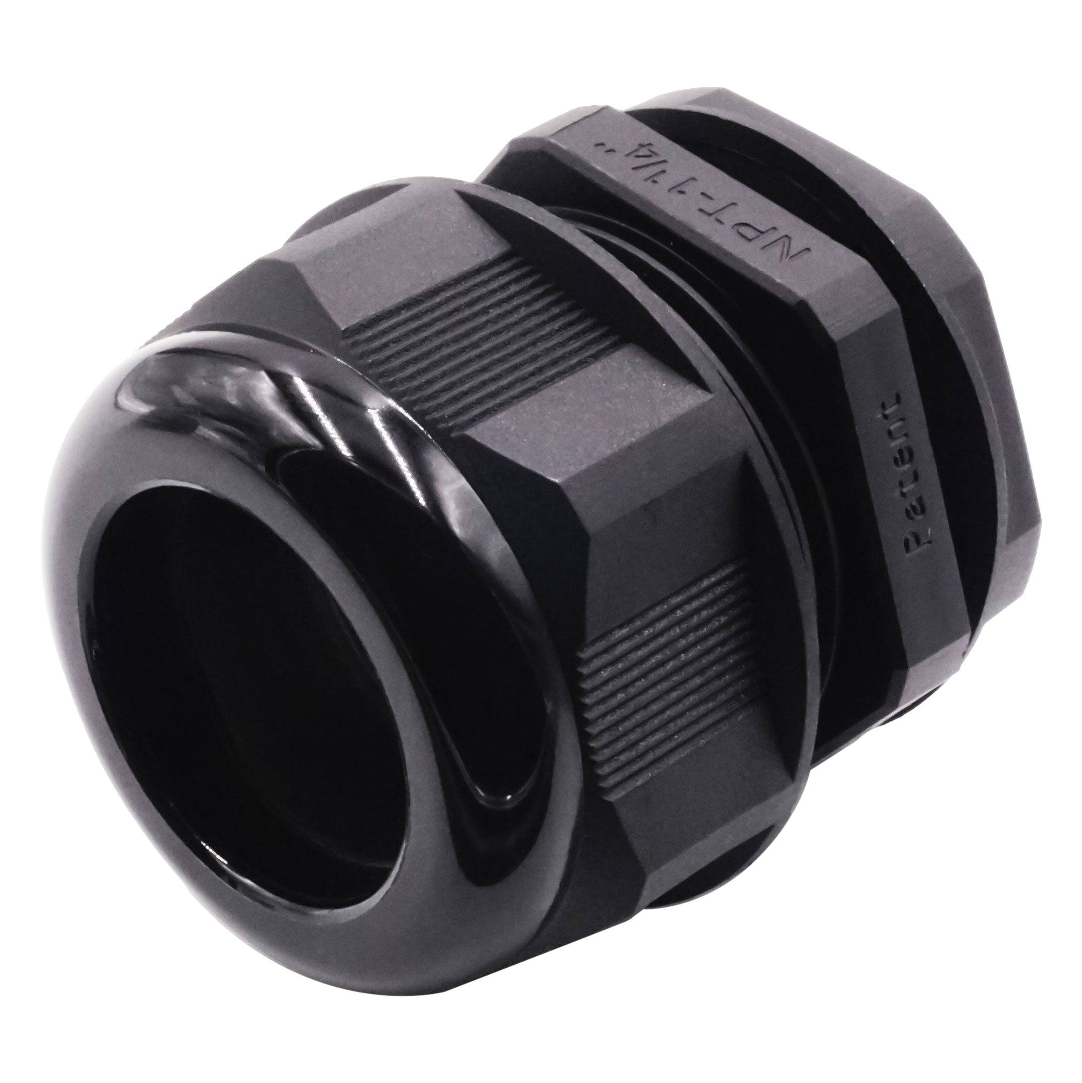 N11432B - 1 1/4" NPT Rosca De nailon Prensaestopas, Negro, Rango: 7/8" a 1-1/4", UL Listed, IP68, IP69K - 1 pieza