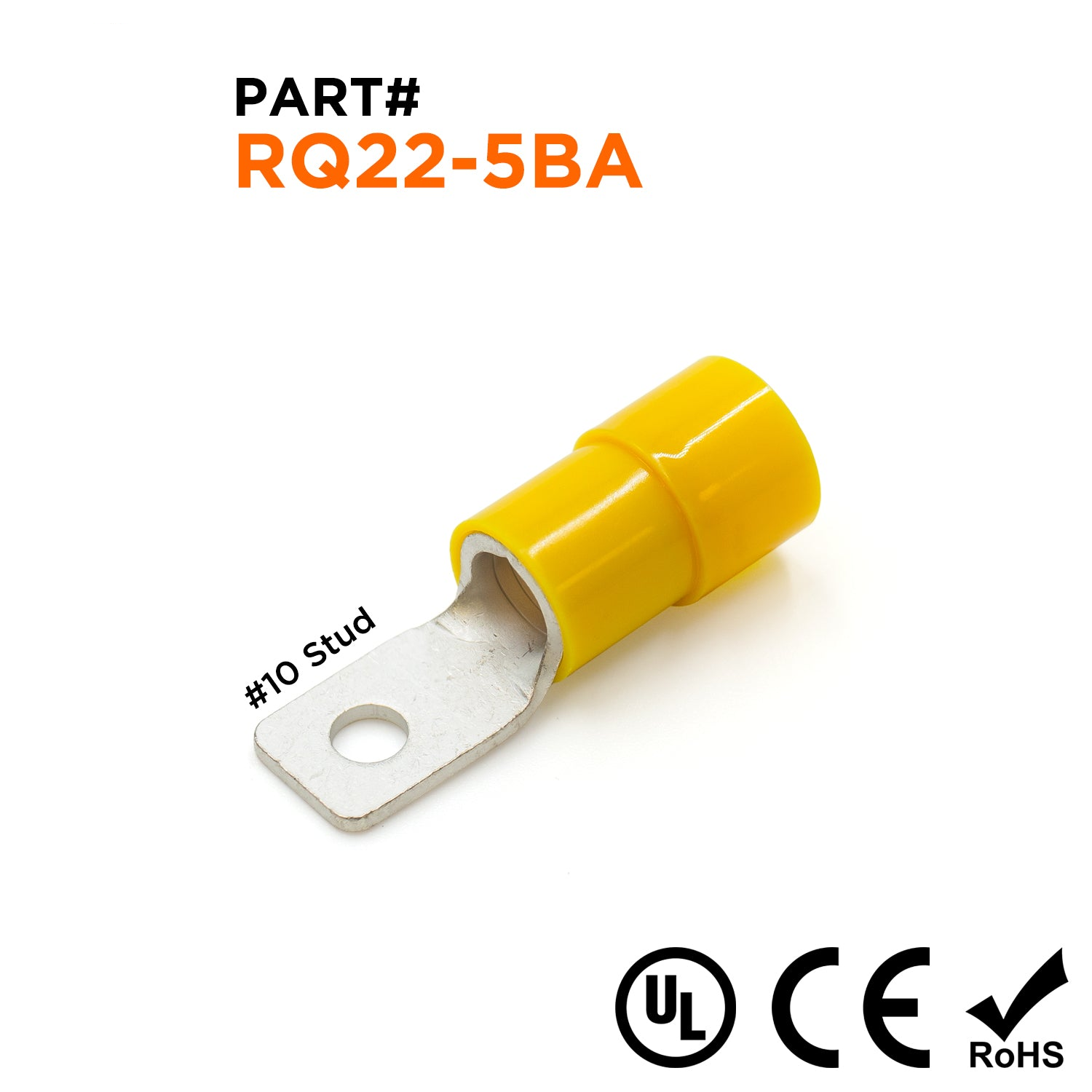 RQ22-5BA - 4 AWG Nylon Insulated Square Ring Terminals, #10 Stud, 25 Pieces