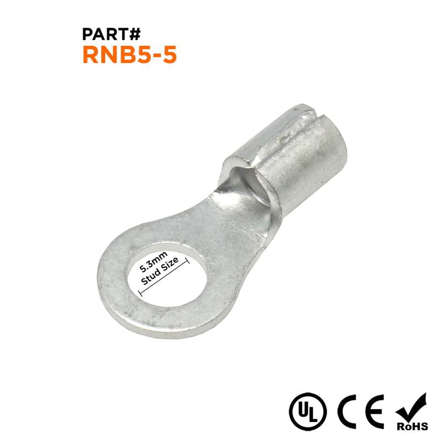 RNB5-5 - 12 to 10 AWG Non Insulated Ring Terminals, #10 Stud, 100 Pieces