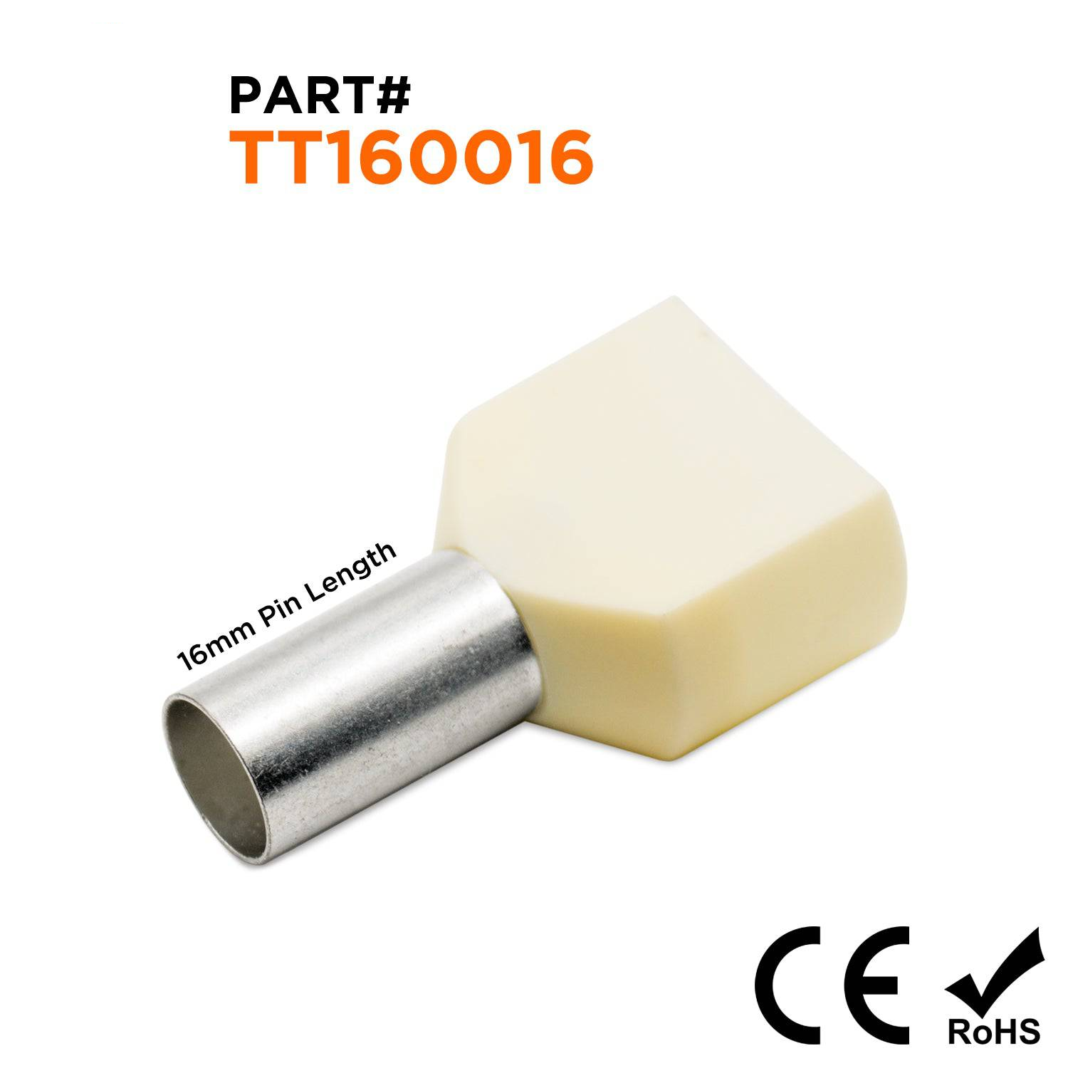 TT160016 - 6 AWG Twin Punteras, 16mm Pin, Beige, 100 piezas