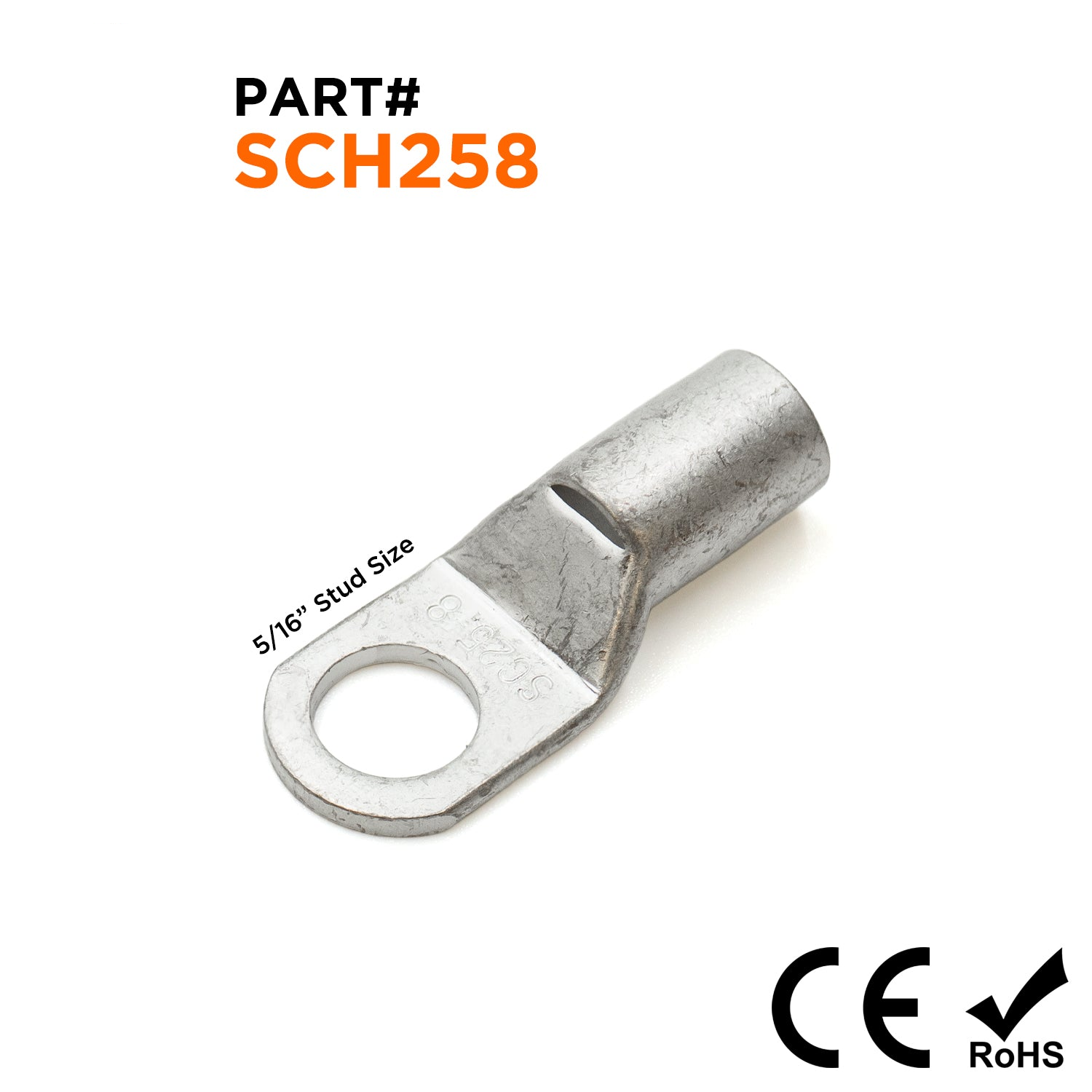 SCH258 - 4 AWG Sin aislamiento Tubular Ring Lugs, 5/16" Orificio, 25 piezas