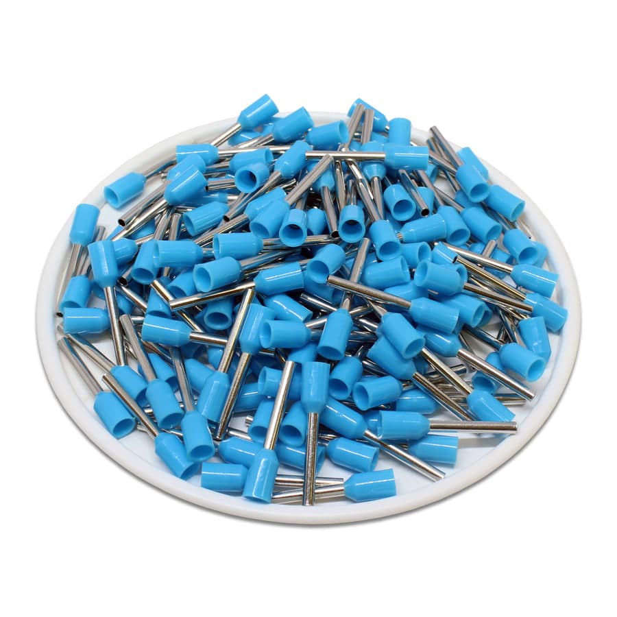 AT07512 - 20 & 18 AWG Single Insulated Wire Ferrules, 12mm Pin, Light Blue, UL Recognized, 500 Pieces
