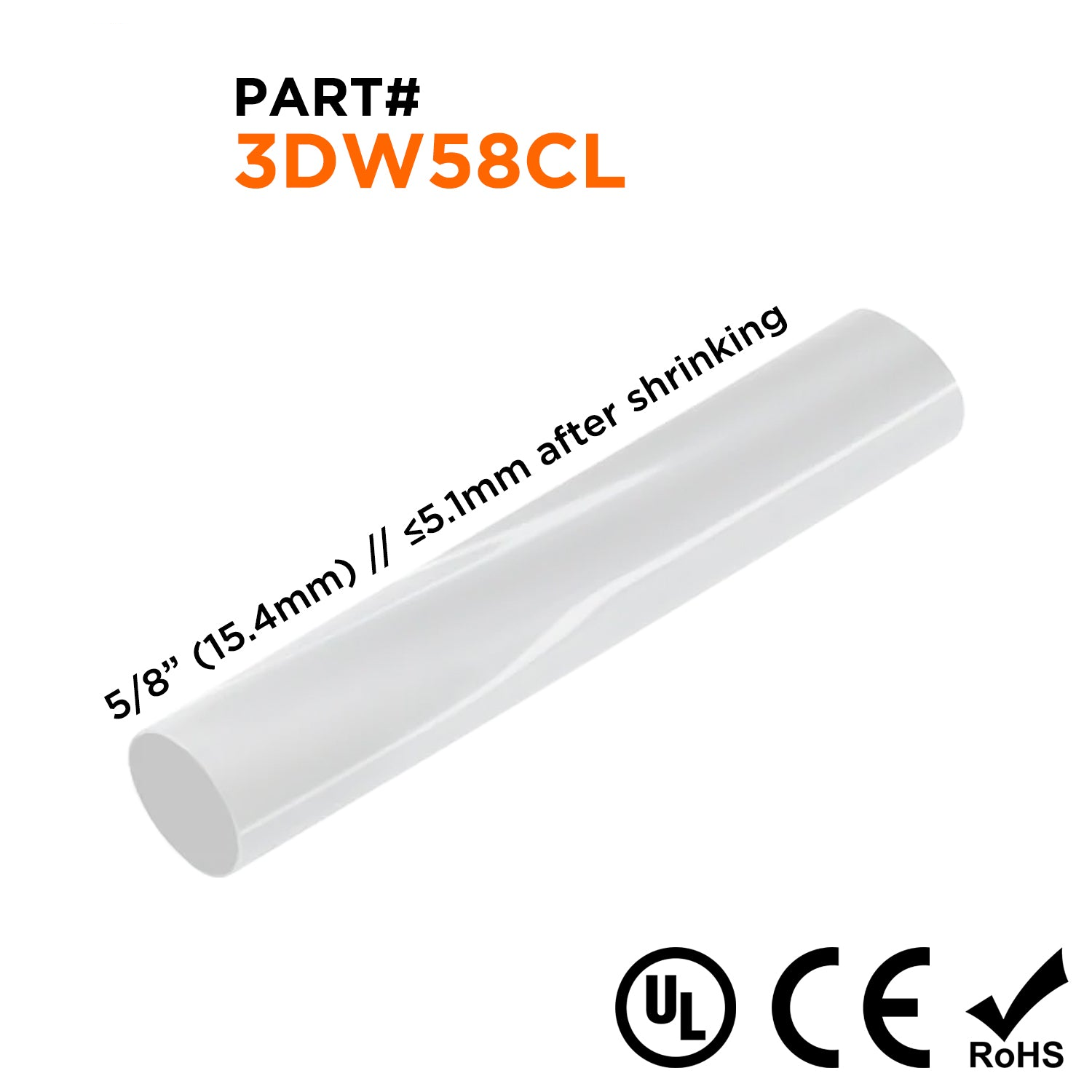 3DW58CL - 5/8" Double Wall Heat Shrink Tubing, 3:1 Shrink Ratio, Clear, 4ft Strip