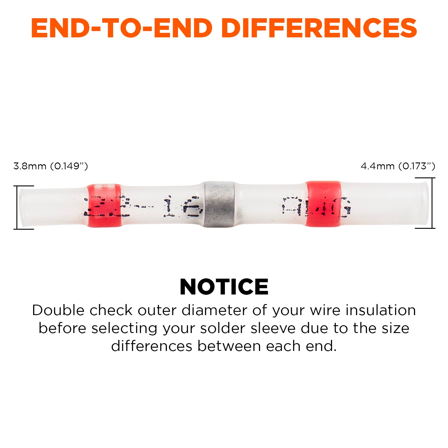 SS2218-150P - 22 to 18 AWG Heat Shrink Solder Sleeves, With Printing, Red, 150 Pieces
