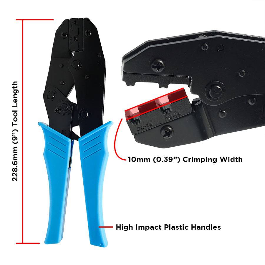 FDT10052 - 22 a 14 AWG Sin aislamiento Flag Terminal Herramienta de crimpado, Ratcheting, 1 pieza