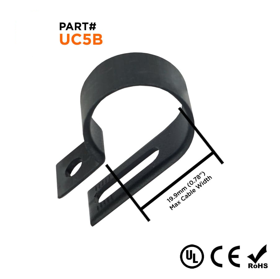 UC5B - Nylon Cable Clamps, Color: Black, Dimensions: 37.3x11.8mm, 100 Pieces