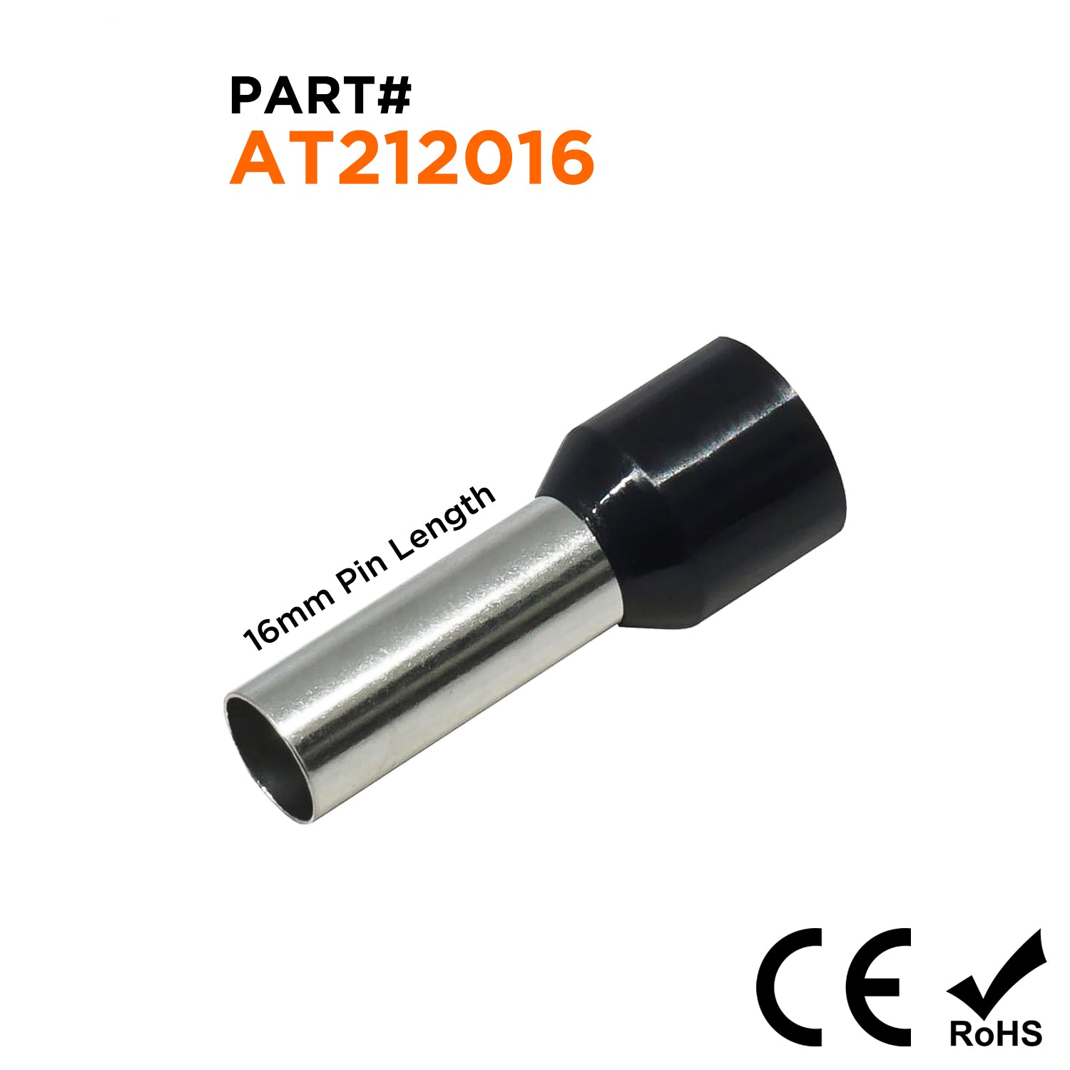 AT212016 - 4 AWG (Small Diameter) Insulated Punteras, 16mm Pin, Negro, 100 piezas