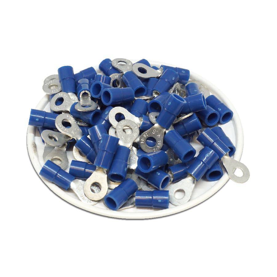 RVYL2-37 - 16 to 14 AWG Molded PVC Vinyl Insulated Ring Terminals, Easy Entry, #6 Stud, 100 Pieces