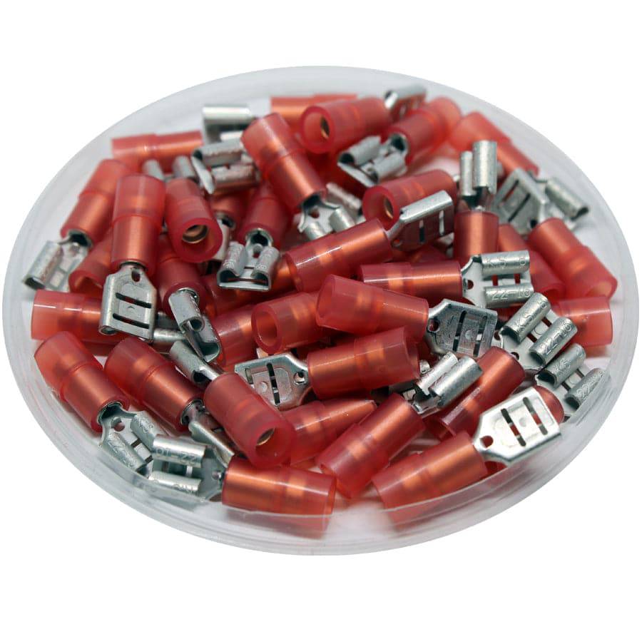 FDNYD1-205(8) - 22 a 16 AWG Con aislamiento de nailon Terminales de desconexión rápida, Female, Double Crimp, UL Recognized, 100 piezas