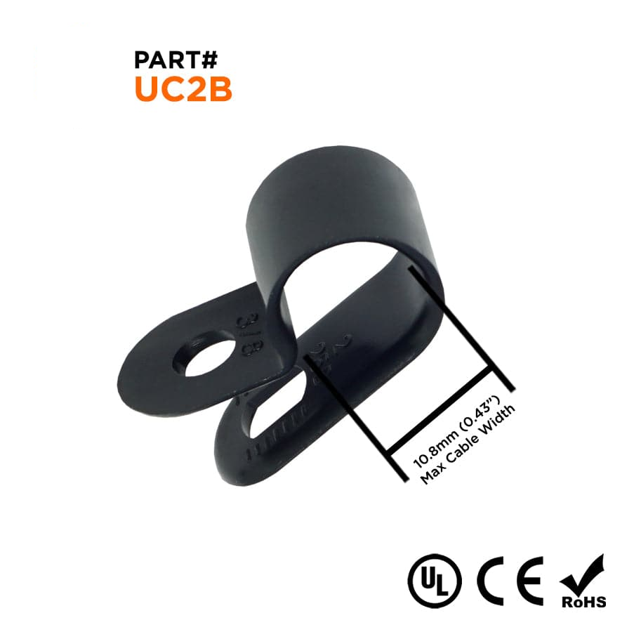 UC2B - Nylon Cable Clamps, Color: Black, Dimensions: 3/8"Bundle, #10 Stud, 100 Pieces
