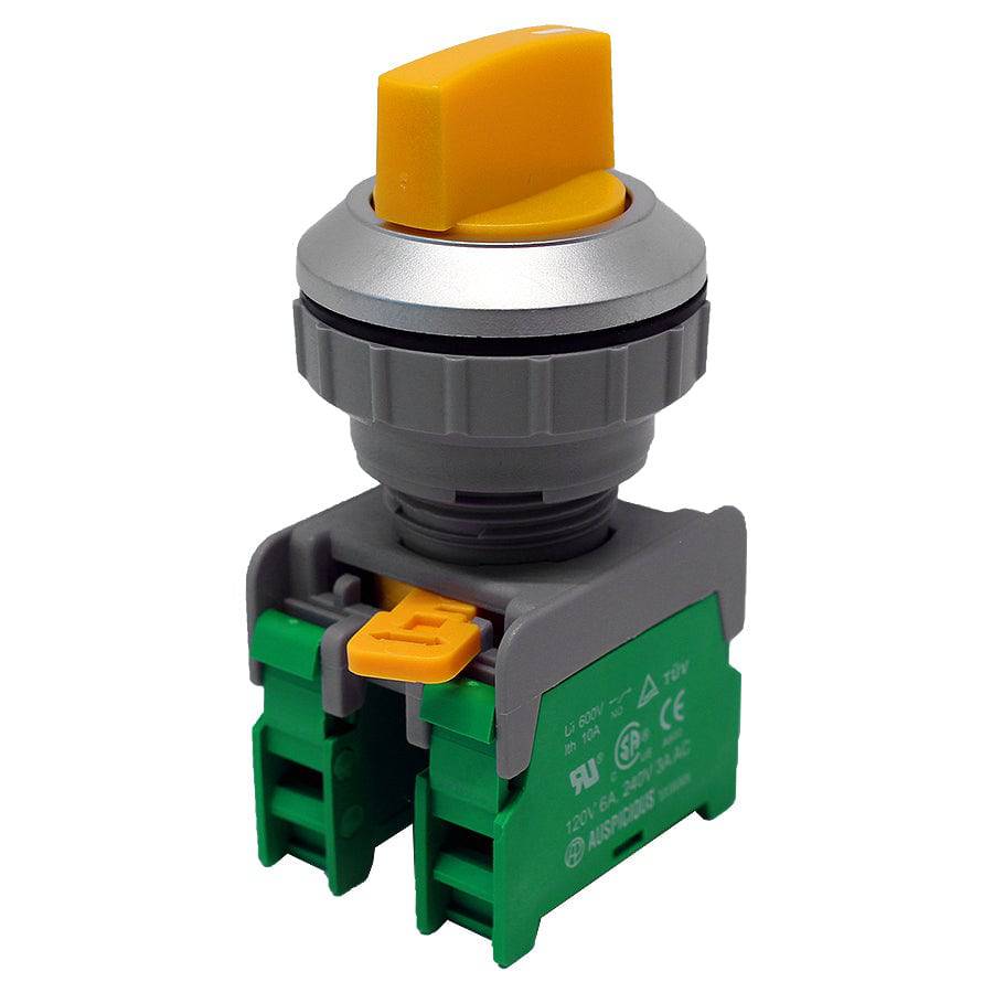 SS30-2/O-YL - Twist Knob Switch - 2 Contact (2/O) - 3 Positions (1-0-2) - Amarillo