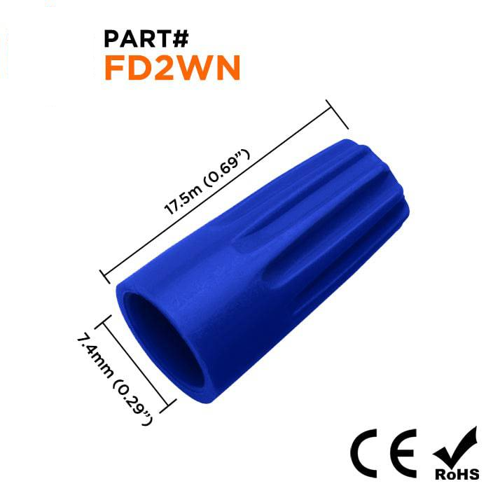 FD2WN - Twist-On Conductor Cap Conector, 22-14 AWG, Azul, 100 piezas