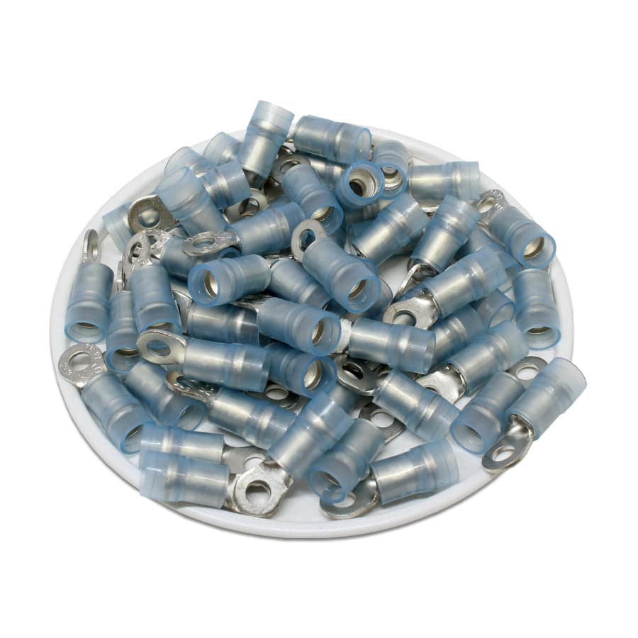 RNYD2-3.2 - 16 to 14 AWG Nylon Insulated Ring Terminals, #4 Stud, Double Crimp , UL Recognized, 100 Pieces