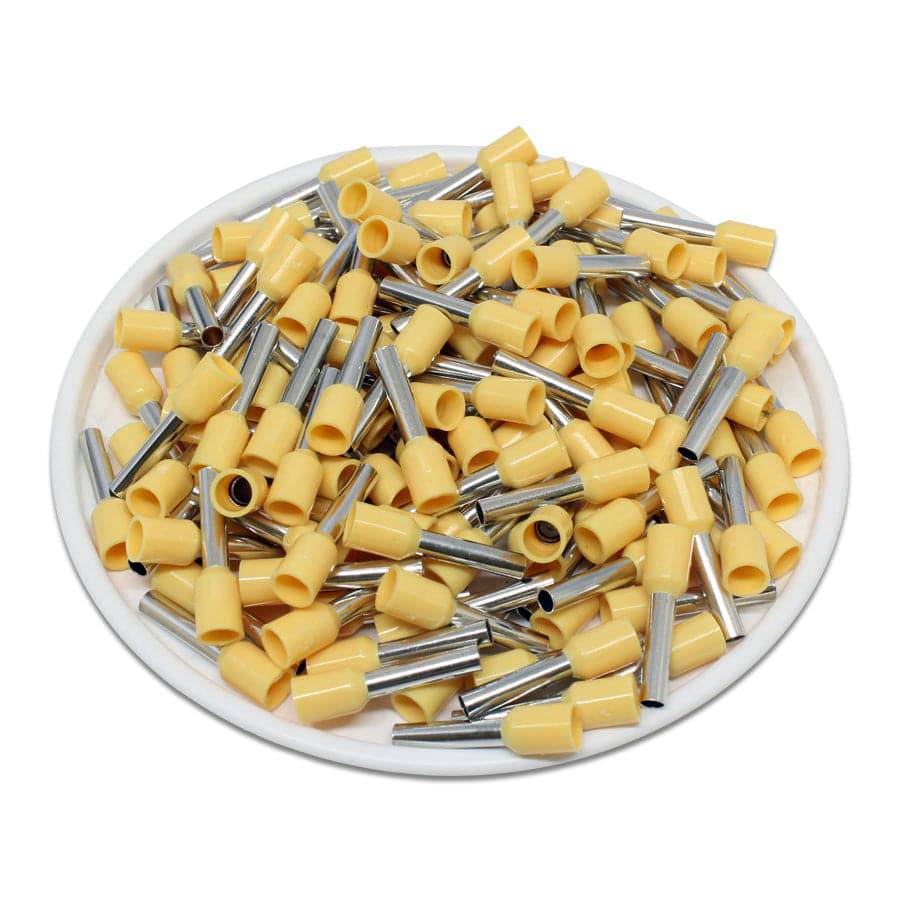 AW20010 - 14 AWG (Small Diameter) Insulated Punteras, 10mm Pin, Amarillo, 500 piezas