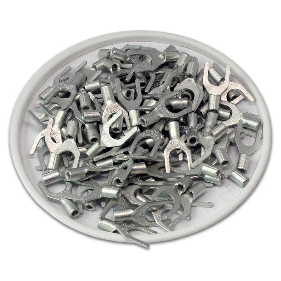 SNBS1-5 - 22 to 16 AWG Non Insulated Spade Terminals, #10 Stud, UL Recognized, 100 Pieces