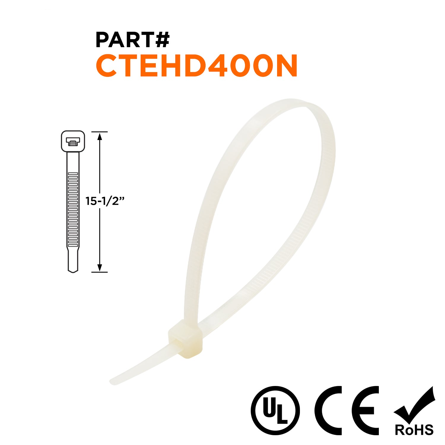 CTEHD400N - 15-1/2" Extra De alta resistencia Bridas, 175-lb Tensile Strength, Natural, 100-Pack