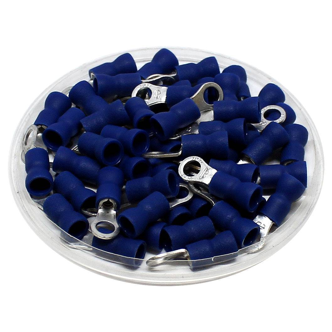 RVEL2-4 - 16 to 14 AWG Vinyl Insulated Easy Entry Ring Terminals, #8 Stud, Butted Seam, 100 Pieces