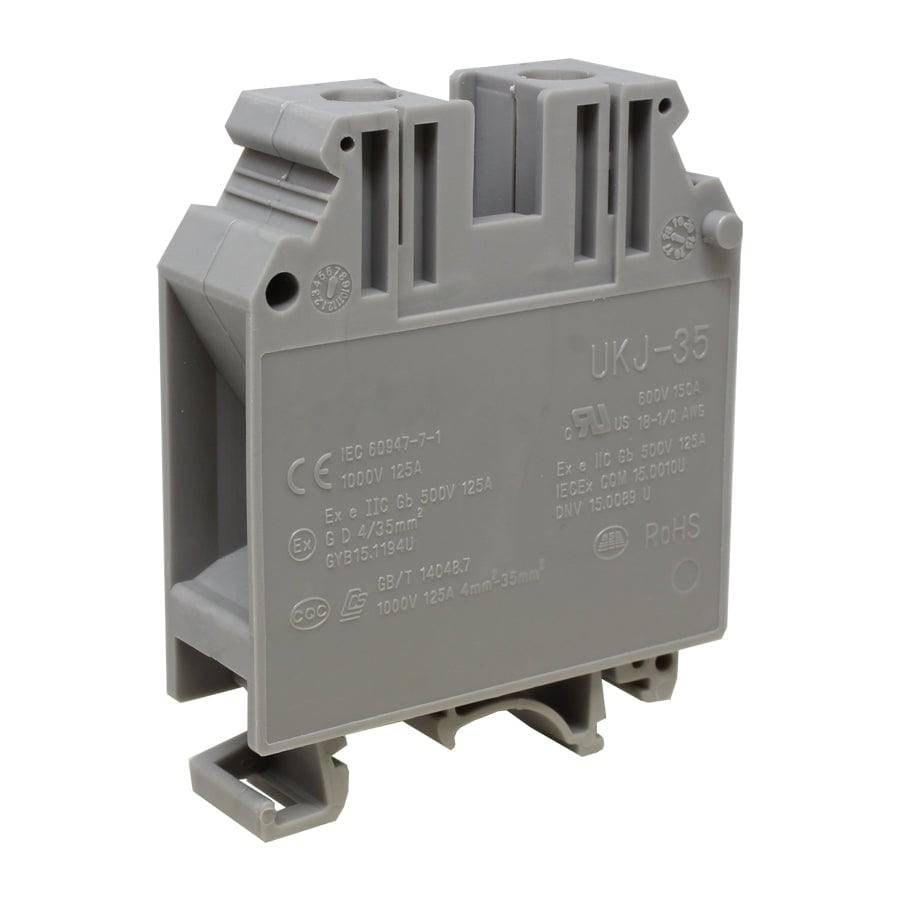 UKJ-35 - 19 to 1-1/0 AWG Screw Clamp, Feed-Thru, Terminal Block, 1000v, UL Approved, Gray