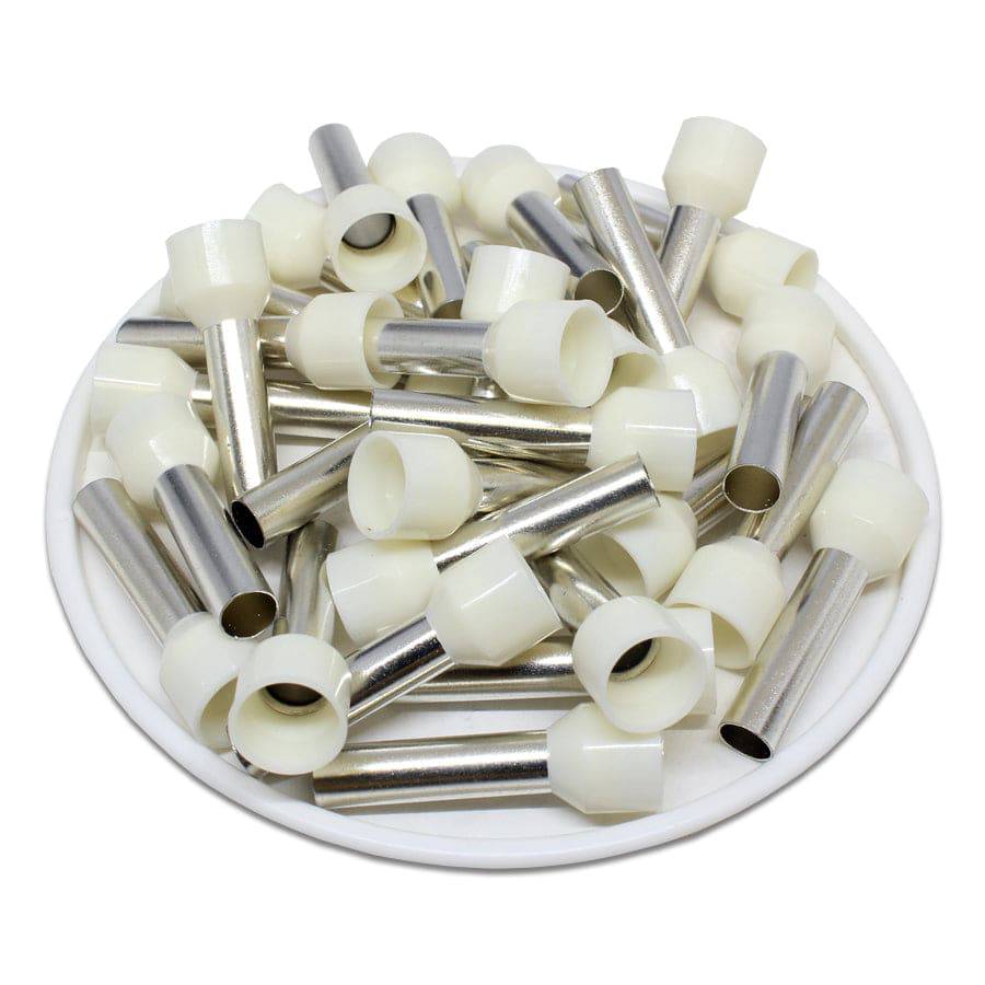 AW100018 - 8 AWG Insulated Wire Ferrules, 18mm Pin, Beige, UL Recognized, 100 Pieces