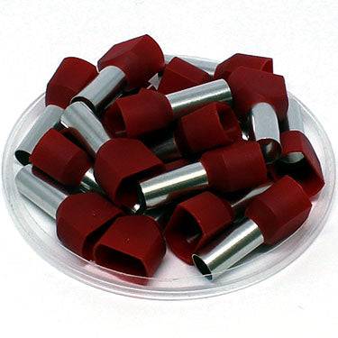 TD100018 - 2x8 AWG (18mm Pin) Twin Wire Ferrules - Red, 100 Pieces