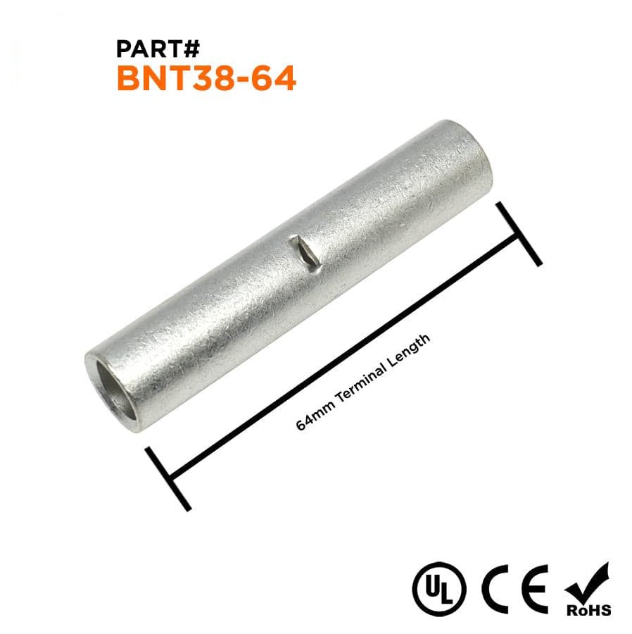 BNT38-64 - 2 AWG Sin aislamiento Butt Splice Conectores, 2 1/2" Longitud, UL Approved, 10 piezas