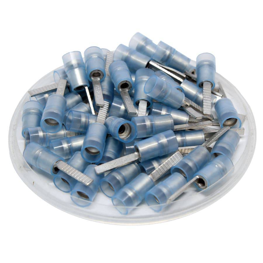 DBNYD2-13 - 16 to 14 AWG Nylon Flat Blade Terminals, Double Crimp, Blue, 13mm Pin, 100 Pieces
