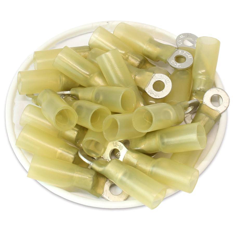 DSY08 - 12 to 10 AWG Heat Shrink Ring Terminals, #8 Stud, Polyolefin, 25 Pieces