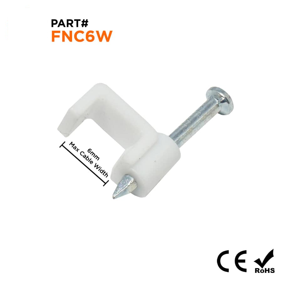FNC6W - Flat Nail Cable Clip - Blanco - 6mm