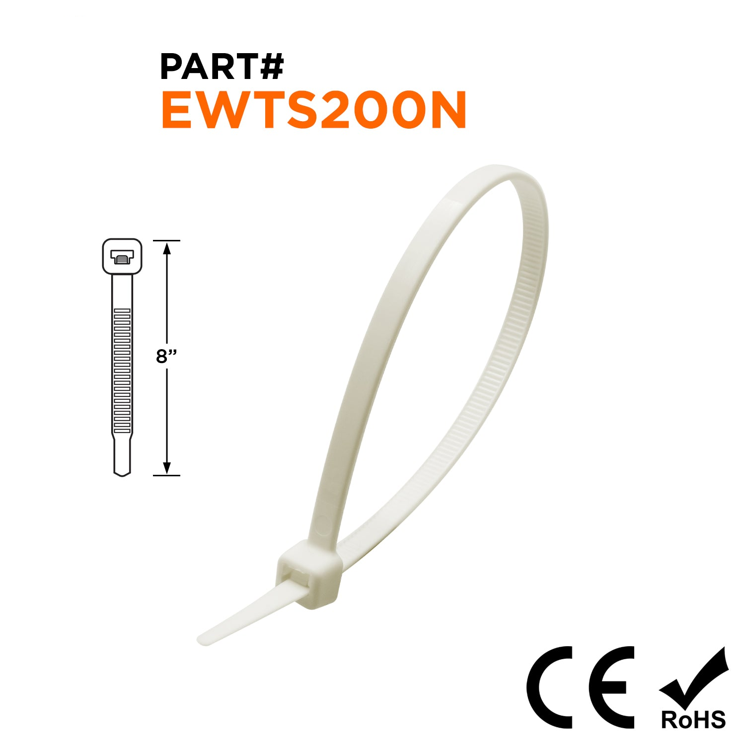 EWTS200N - 8" Ultra Extreme Temperature Estándar Bridas, 50-lb Tensile Strength, Natural, 100-Pack