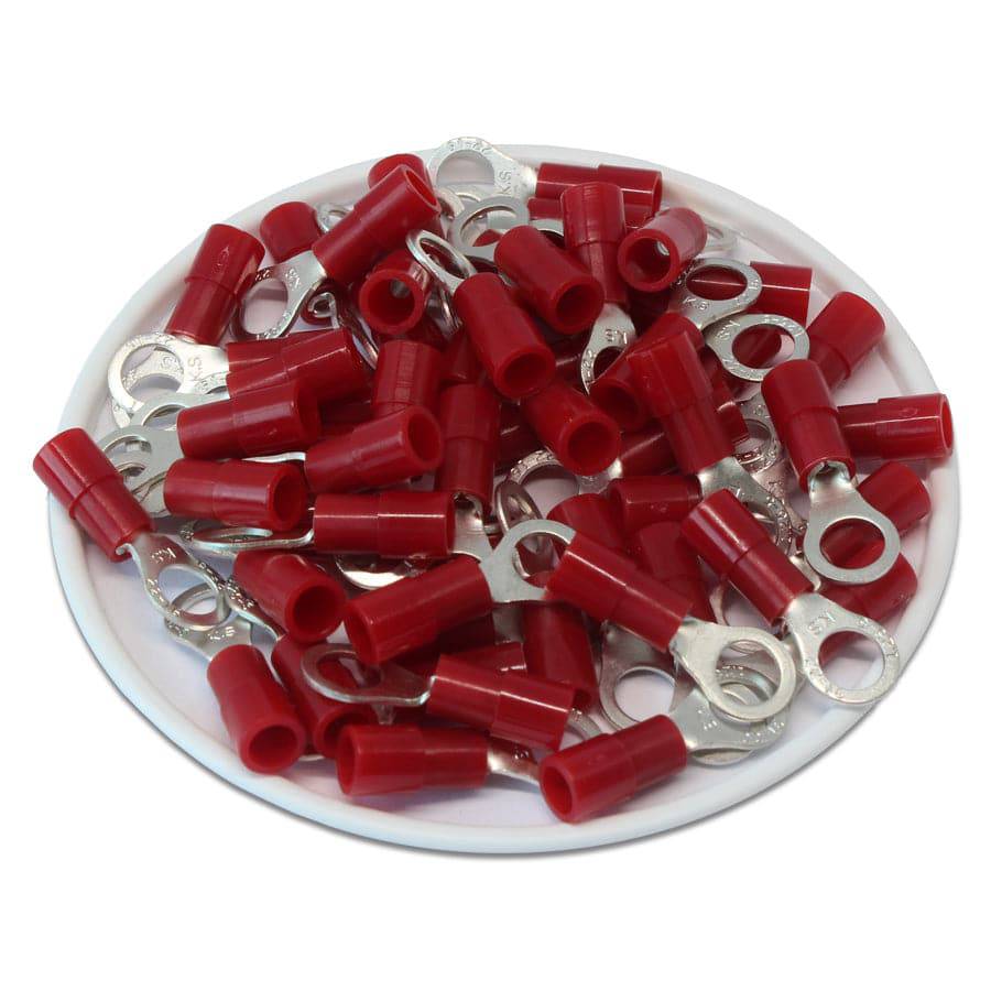 RNY1-5 - 22 to 16 AWG Nylon Insulated Ring Terminals, #10 Stud, Butted Seam, 100 Pieces