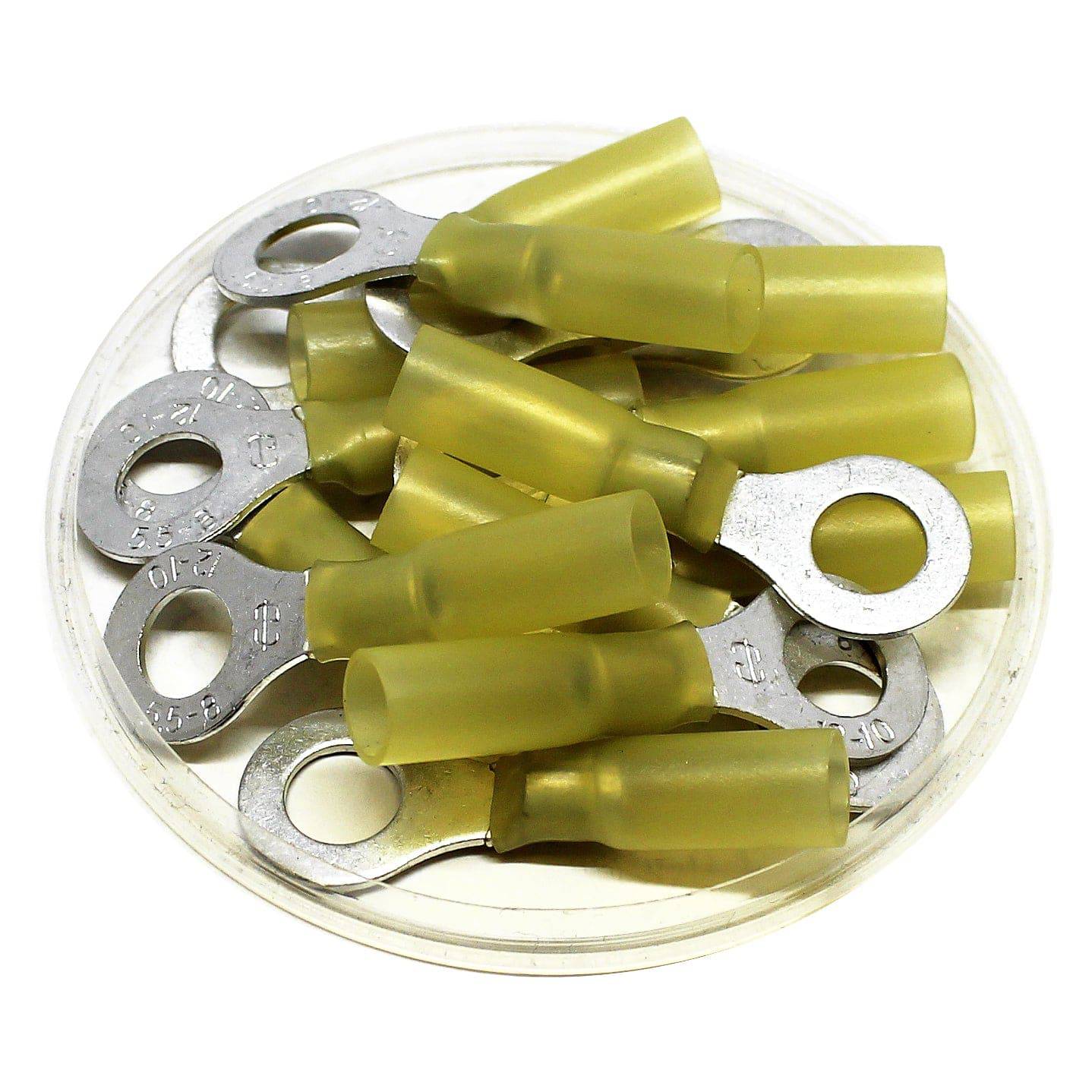 RHT5-8 - 12 to 10 AWG Heat Shrink Ring Terminals, 5/16" Stud, Polyethylene, 10 Pieces