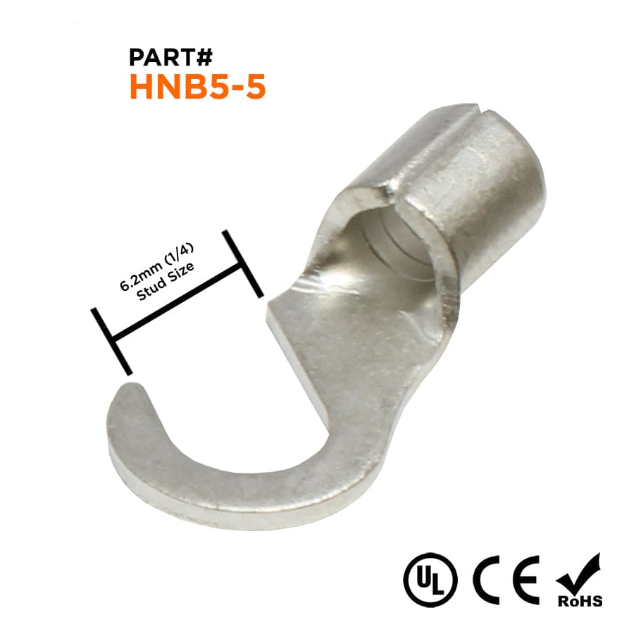 HNB5-5 - 12 to 10 AWG Non Insulated Hook Terminals, #10 Stud, UL Recognized, 100 Pieces