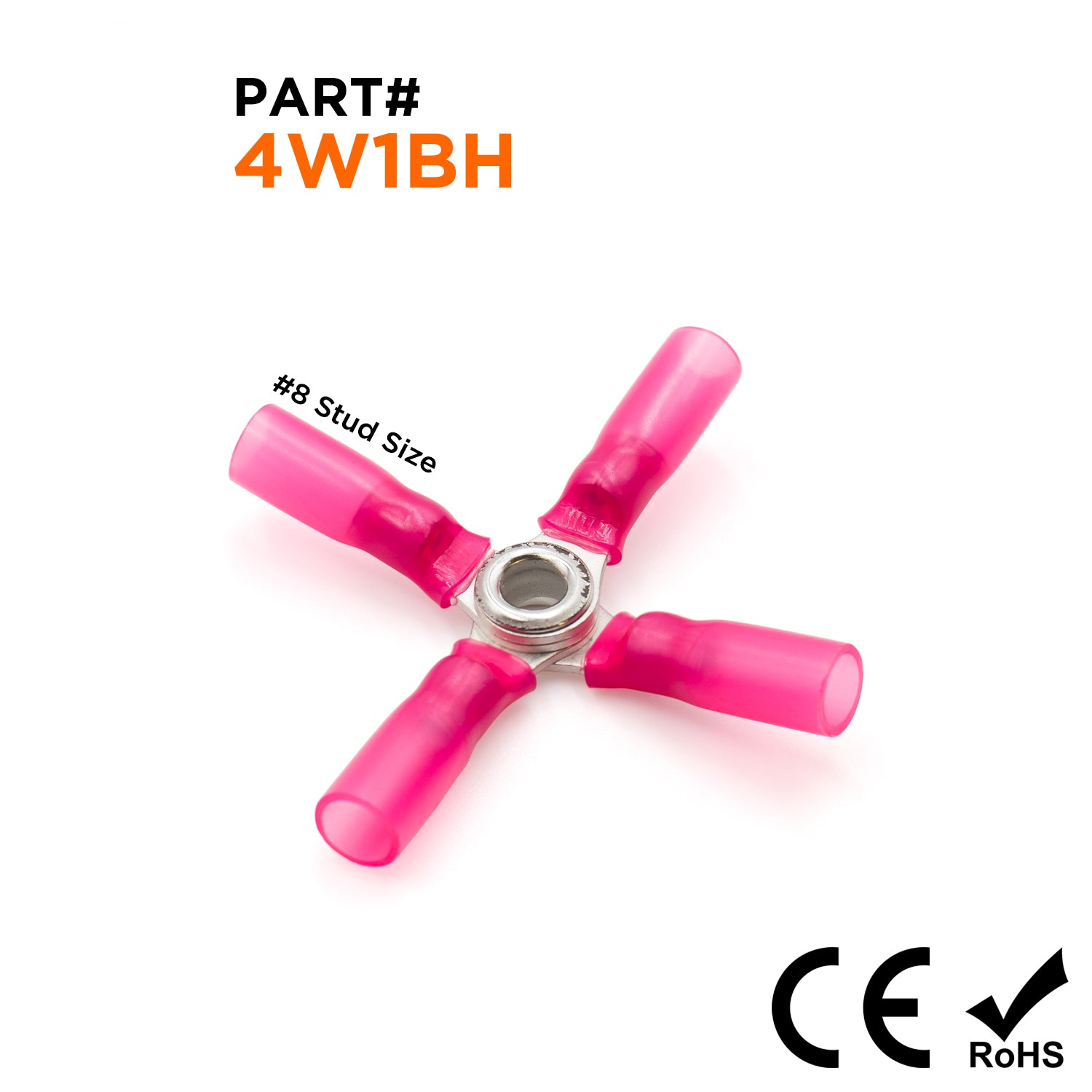 4W1BH - 22 a 16 AWG 4-Way Splice Conectores, #8 Orificio, Heat Shrinkable De nailon, 10 piezas