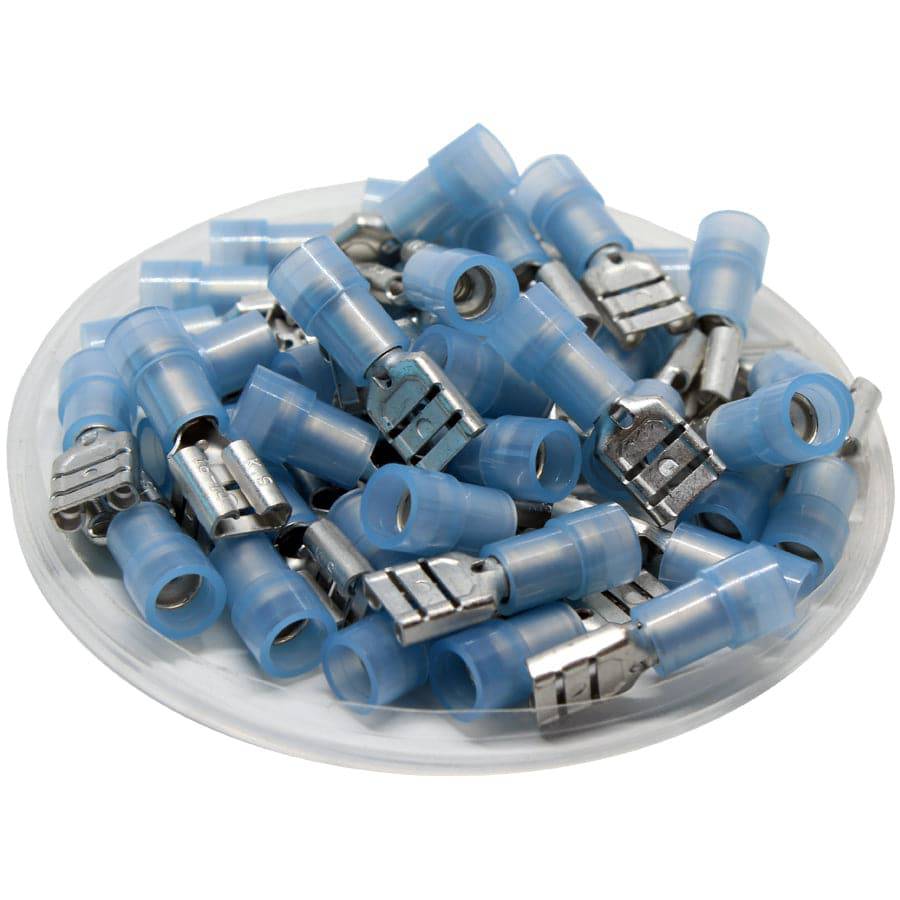 FDNYD2-110(8) - 16 to 14 AWG Nylon Insulated Quick Disconnects, Female, Double Crimp, UL Recognized, 100 Pieces