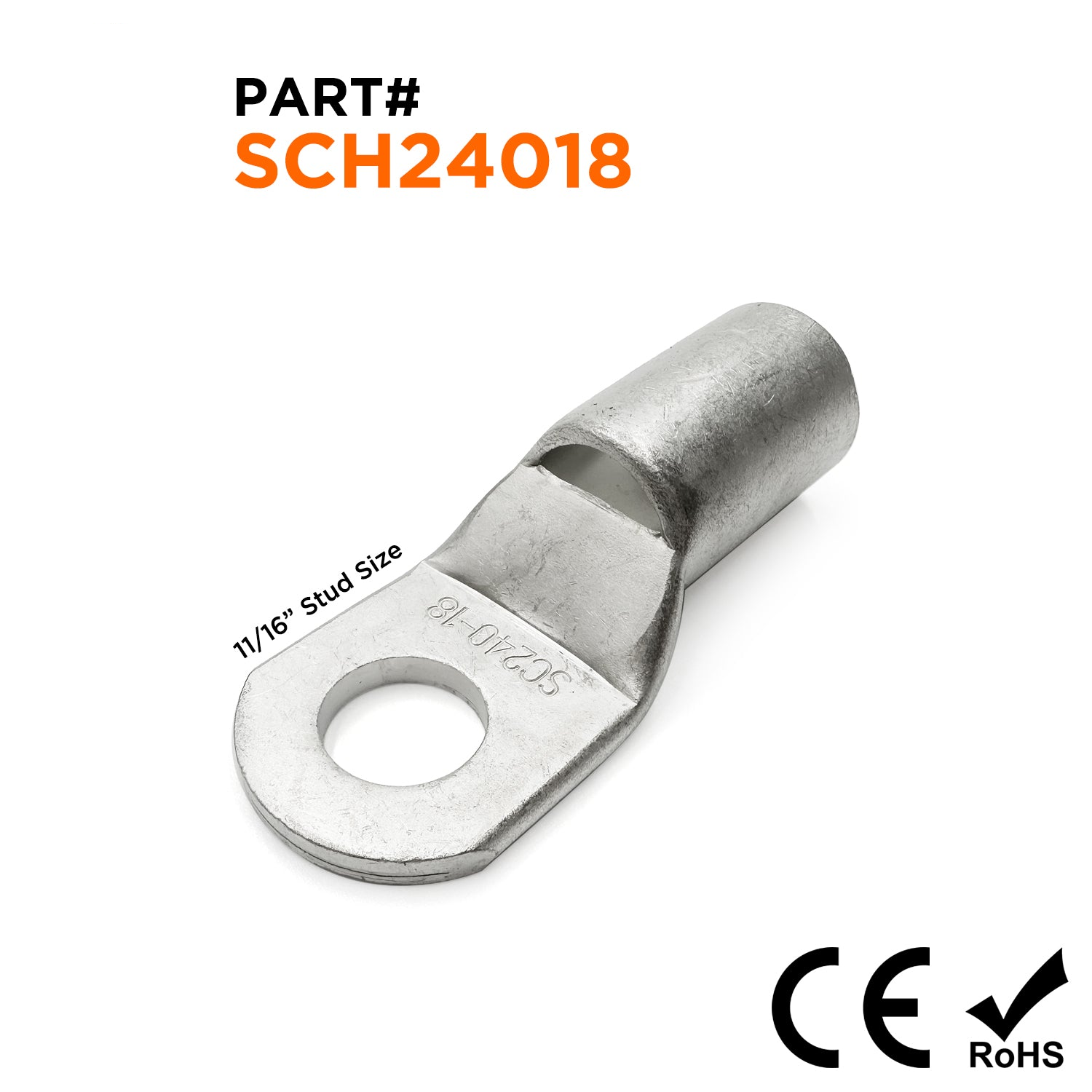 SCH24018 - 400 MCM Sin aislamiento Tubular Ring Lugs, 11/16" Orificio, 5 piezas